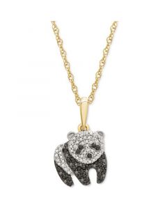 Black & White Diamond Panda 18" Pendant Necklace (1/10 ct. t.w.) in 10k Gold, Created for Macy's