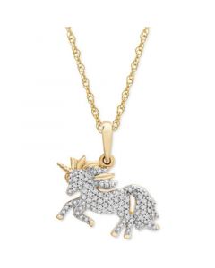 Diamond Unicorn 18" Pendant Necklace (1/10 ct. t.w.) in 10k Gold, Created for Macy's