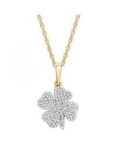 Diamond Clover 18" Pendant Necklace (1/10 ct. t.w.) in 10k Gold, Created for Macy's