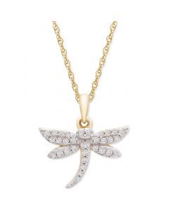 Diamond Dragonfly 18" Pendant Necklace (1/8 ct. t.w.) in 10k Gold, Created for Macy's