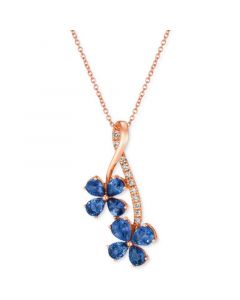 Blueberry Sapphire (1-1/2 ct. t.w.) & Nude Diamond (1/10 ct. t.w.) Flower 18" Pendant Necklace in 14k Rose Gold