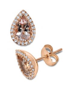 Morganite (1-1/10 ct. t.w.) & Diamond (1/8 ct. t.w.) Teardrop Halo Stud Earrings in 14k Rose Gold