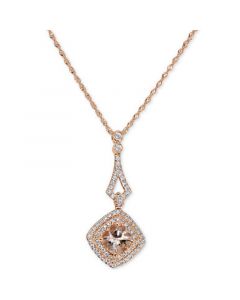 Morganite (7/8 ct. t.w.) & Diamond (1/4 ct. t.w.) Square Halo 18" Pendant Necklace in 14k Rose Gold