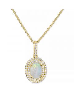 Opal (3/4 ct. t.w.) & Diamond (1/5 ct. t.w.) Oval Halo 18" Pendant Necklace in 14k Gold