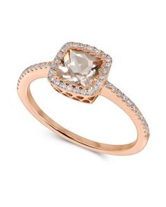 Morganite (3/4 ct. t.w.) & Diamond (1/5 ct. t.w.) Halo Ring in 14k Rose Gold