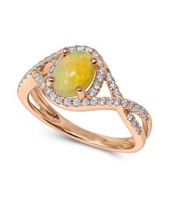 Opal (3/4 ct. t.w.) & Diamond (1/3 ct. t.w.) Openwork Statement Ring in 14k Rose Gold