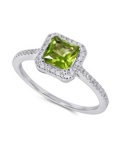 Peridot (7/8 ct. t.w.) & Diamond (1/5 ct. t.w.) Square Halo Ring in 14k White Gold