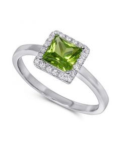 Peridot (7/8 ct. t.w.) & Diamond (1/10 ct. t.w.) Square Halo Ring in 14k White Gold (Also in Rhodolite)