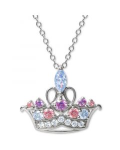 Multicolor Cubic Zirconia Tiara 18" Pendant Necklace in Sterling Silver