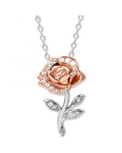 Cubic Zirconia Rose 18" Pendant Necklace in Sterling Silver & 18k Rose Gold-Plate