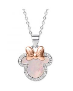 Mother-of-Pearl & Cubic Zirconia Minnie Mouse 18" Pendant Necklace in Sterling Silver & 18k Rose Gold-Plate