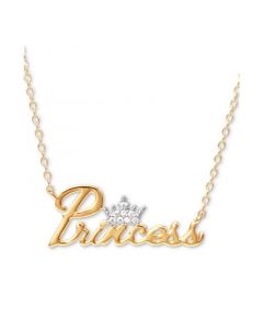 Cubic Zirconia Princess Tiara 18" Pendant Necklace in 18k Gold Over Silver