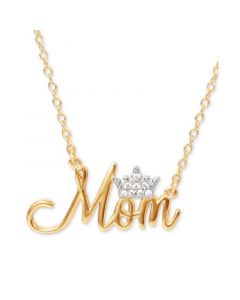 Cubic Zirconia Mom Tiara 18" Pendant Necklace in 18k Gold-Plate Over Silver