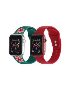 Men's and Women's Green Floral Red 2 Piece Silicone Band for Apple Watch 42mm