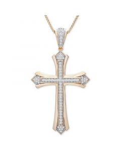 Men's Diamond Cross 22" Pendant Necklace (1/2 ct. t.w.) in 14k Gold-Plated Sterling Silver