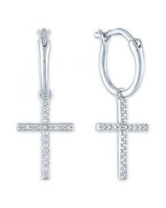 Diamond Cross Drop Earrings (1/10 ct. t.w.) in Sterling Silver