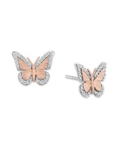 Diamond Butterfly Stud Earrings (1/7 ct. t.w.) in Sterling Silver & 14k Rose Gold