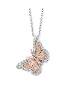 Diamond Butterfly Pendant Necklace (1/7 ct. t.w.) in Sterling Silver & 14k Rose Gold, 16" + 2" extender