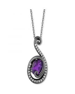 Amethyst (7/8 ct. t.w.) & Diamond (1/5 ct. t.w.) Ursula Pendant Necklace in Sterling Silver & Black Rhodium, 16" + 2" extender