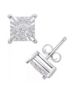 Men's Diamond Cluster Miracle Plate Square Stud Earrings (1/4 ct. tw) in Sterling Silver