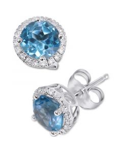 Blue Topaz (1-7/8 ct. t.w.) & Diamond (1/8 ct. t.w.) Halo Stud Earrings in 14k White Gold