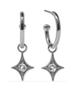 Gothic Star Charm Hoops Set With White Topaz In Sterling Silver