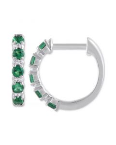 Ruby (1/2 ct. t.w.)& Diamond (1/20 ct. t.w.) Small Hoop Earrings in 14k White Gold, 1" (Also in Emerald)