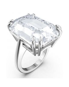 Silver-Tone Large Crystal Statement Ring