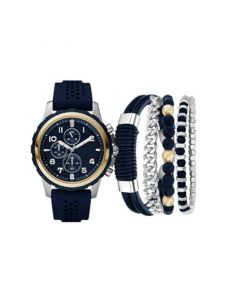 Men's Analog, Three-Hand Quartz Navy Silicone Strap Watch 45mm Gift Set