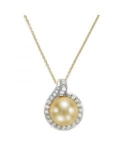 14k Gold Golden South Sea (12mm) and Diamond (1/2 ct. t.w.) Pendant Necklace