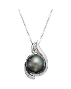 14k White Gold Tahitian Pearl (8.5mm) and Diamond Accent Pendant Necklace