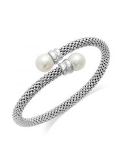 Cultured Freshwater Pearl Bypass Bangle Bracelet in Sterling Silver (10mm)