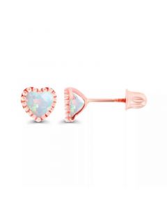 Created White Opal Heart Screwback Earrings in Sterling Silver (Also in 14k Rose Gold Over Silver or 14k Gold Over Silver)