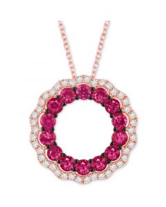 Passion Ruby (1-1/8 ct. t.w.) & Vanilla Diamond (1/4 ct. t.w.) Wavy Circle 18" Pendant Necklace in 14k Rose Gold