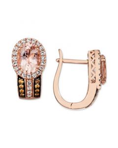 Peach Morganite (1-3/4 ct. t.w.) & Diamond (1/2 ct. t.w.) Halo Hoop Earrings in 14k Rose Gold