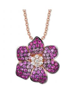 Strawberry Ombré Ruby (1-1/2 ct. t.w.) & White Sapphire (1/5 ct. t.w.) Flower 18" Pendant Necklace in 14k Rose Gold