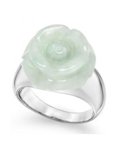 Jade (16mm) Carved Flower Ring in Sterling Silver