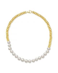 Cultured Freshwater Pearl (10mm) & Gold-Plated Hematite Bead 18" Statement Necklace