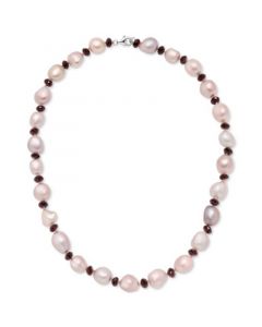 Pink Cultured Freshwater Baroque Pearl (9mm) & Rhodolite Garnet (35 ct. t.w.) 18" Collar Necklace