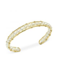 Cultured Freshwater Pearl (5mm) Cuff Bracelet in 14k Gold-Plated Sterling Silver