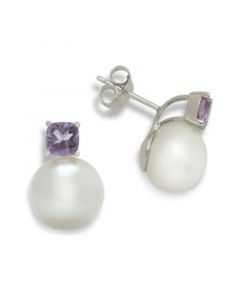 Cultured Freshwater Pearl (11mm) & Amethyst (1-1/4 ct. t.w.) Stud Earrings in Sterling Silver