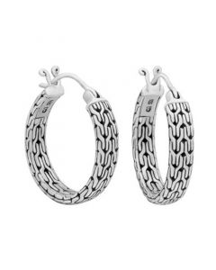 Bali Filigree Dragon Bone Hoop Earrings in Sterling Silver