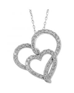 Diamond Double Heart Pendant Necklace (1 ct. t.w.) in 10k White Gold, 16" + 2" extender