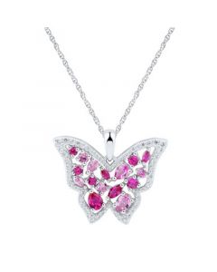 Multi-Gemstone (1-1/6 ct. t.w.) & Cubic Zirconia Butterfly 18" Pendant Necklace in Sterling Silver