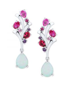 Multi-Gemstone Cluster Drop Earrings (2 ct. t.w.) in Sterling Silver