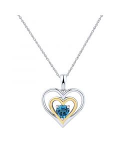 Swiss Blue Topaz Heart 18" Pendant Necklace (1/2 ct. t.w.) in Sterling Silver and 14k Gold