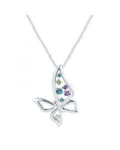 Multicolor (1/5 ct. t.w.) & Diamond Accent Openwork Butterfly 18" Pendant Necklace in Sterling Silver