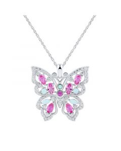 Multi-Gemstone (1-1/2 ct. t.w.) & Cubic Zirconia Butterfly 18" Pendant Necklace in Sterling Silver