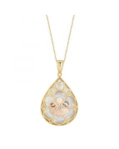 Mother-of-Pearl Teardrop 18" Pendant Necklace in 14k Gold, Rose Gold & White Gold