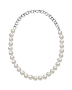 Cultured Freshwater Pearl (10mm) & Rolo Link 18" Statement Necklace in Sterling Silver